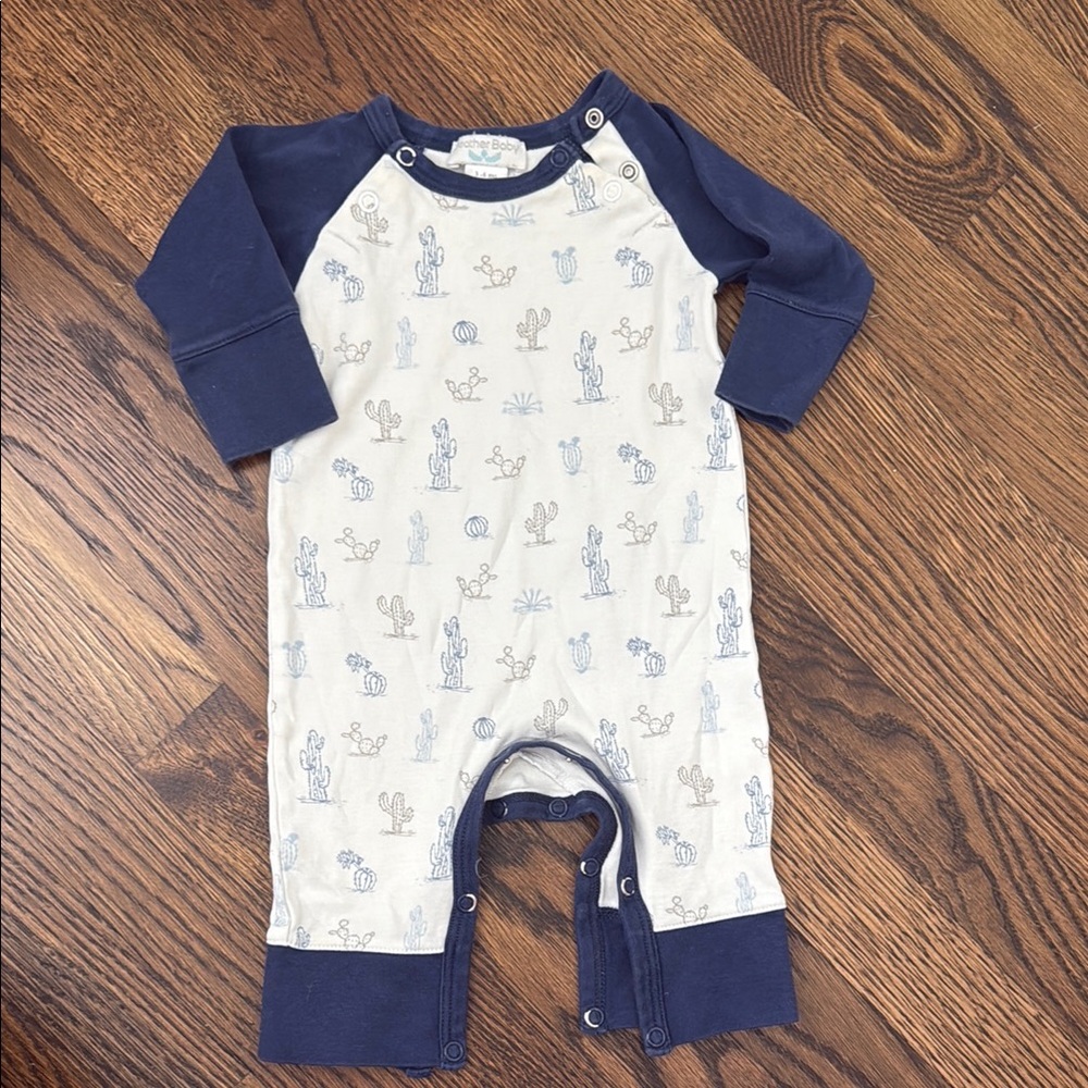 Boys Navy and White Raglan Cactus Print Kids One Piece Bodysuit